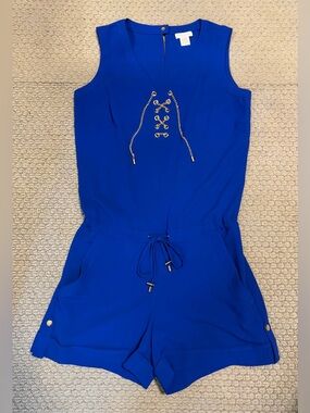 Cache royal blue romper w/ chain detailing